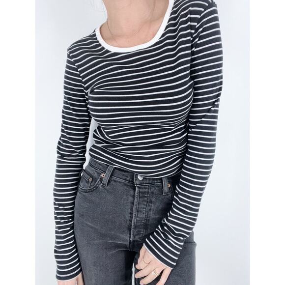 Grey Lab Black and White Striped Crewneck Long Sleeve Top Size Small - Picture 2 of 4